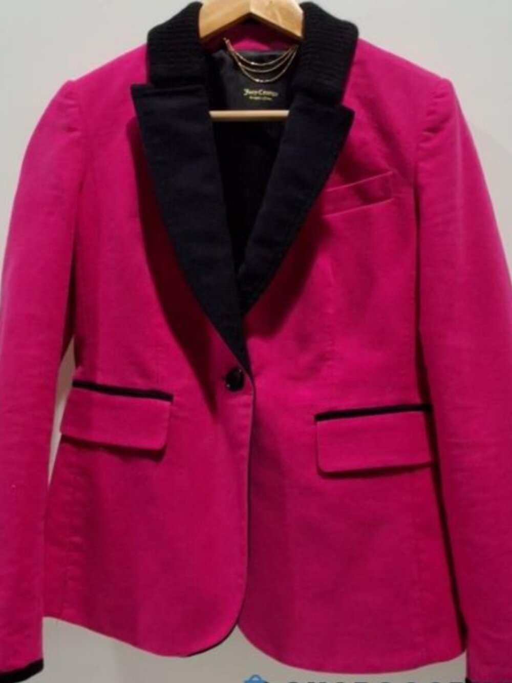Y2K Juicy Couture Heartbreaker Pink Moleskin Blazer Black Tuxedo Lapel Size 2